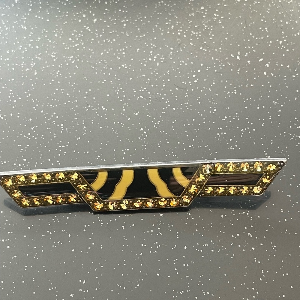 Gold and Black Rhinestone Brooch